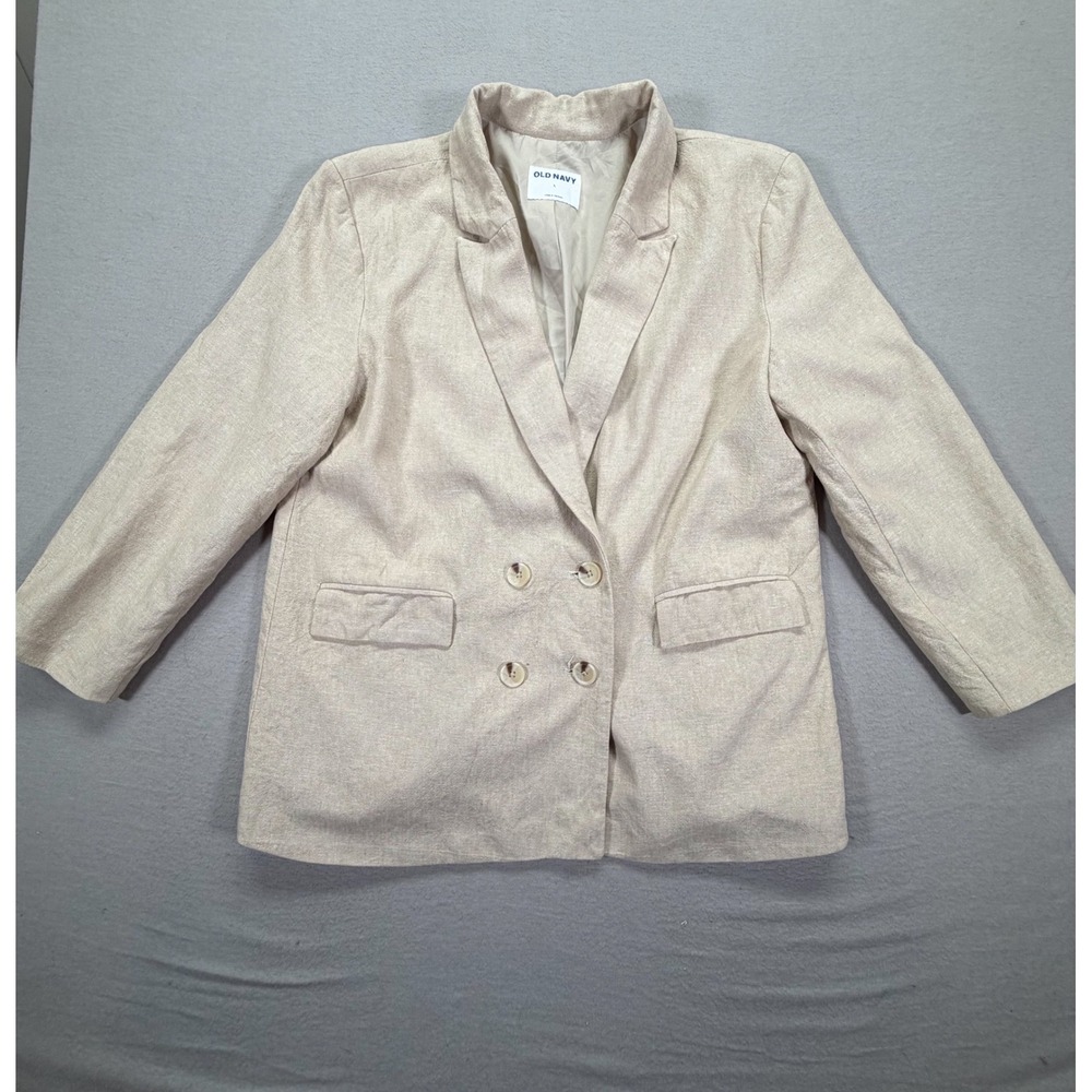 Old Navy Blazer Womens Large Good Oatmeal Linen Blend Double‎ Breasted Jacket